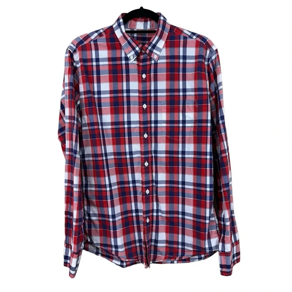J. Crew Men's Light Weight Cotton Plaid Button Down Shirt Sz M